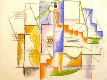 Artworks in 150 Subjects Painting - Bouteille de Bass et guitare 1912 Cubism